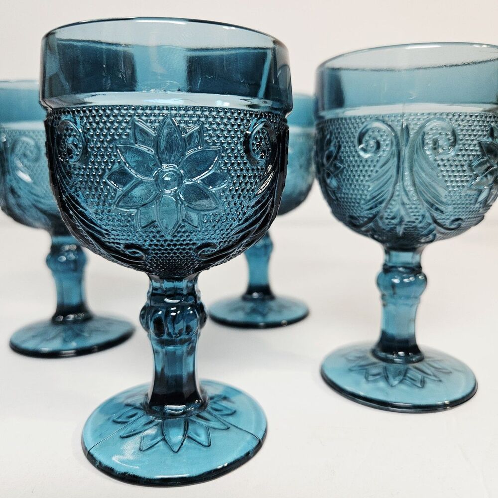 Vtg Indiana Pressed Glass Tiara Bicentennial Blue Sandwich Cordial Set of Four